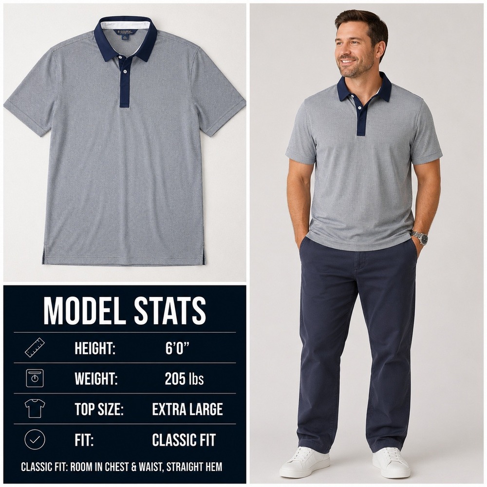 Brooks‎ Brothers Mens XL Grey Blue Micro Pattern Performance Polo Shirt